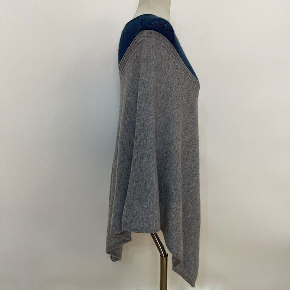 Celeste Poncho Sweater Small Medium Large One Size Teal Blue Gray Wool Cashmere - Picture 4 of 6